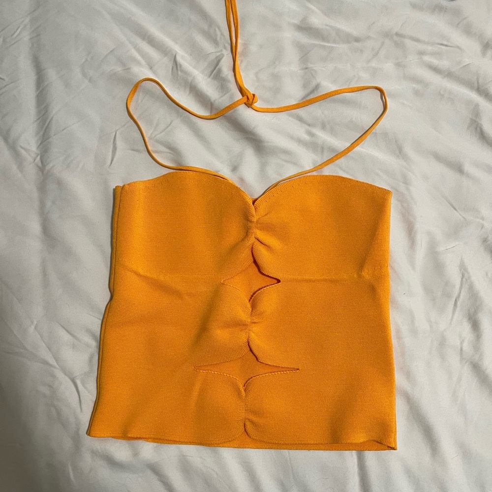 Zara orange halter top with cut outs